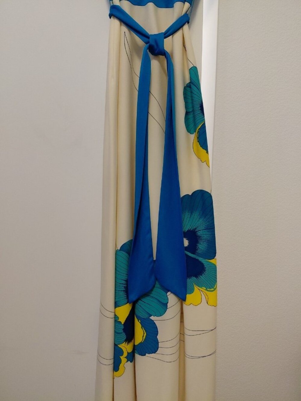 Vintage Alfred Shaheen 70s Designer Hawaiian Floral Maxi Dress 6 White Blue - Picture 4 of 10